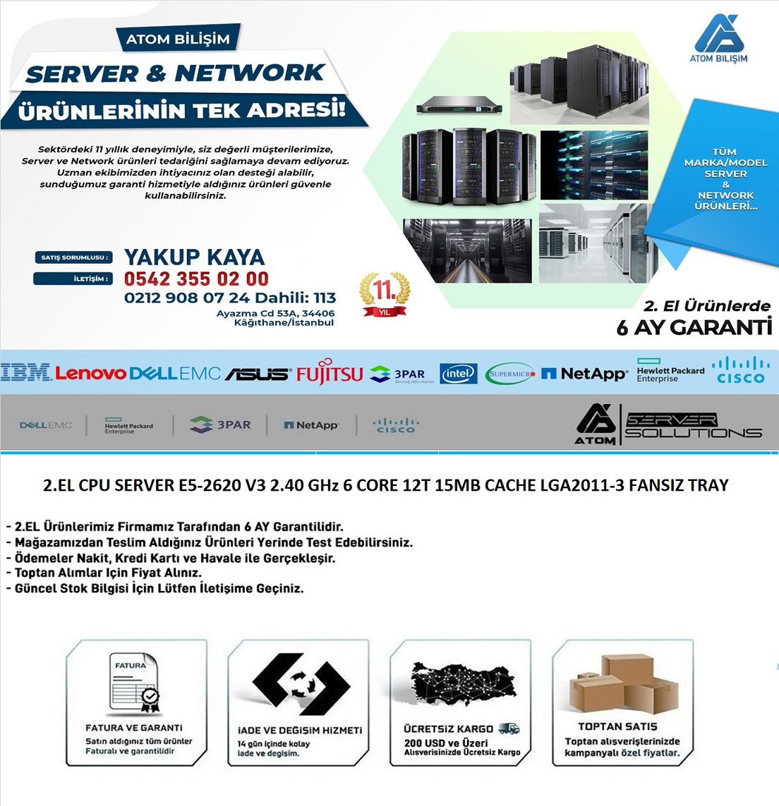 2.EL CPU SERVER E5-2620 V3 2.40 GHz 6 CORE 12T 15MB CACHE LGA2011